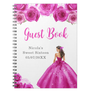 Princess in Hot Pink Dress Sweet 16 Guest Book