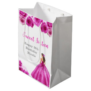 Princess in Hot Pink Dress Sweet Sixteen Birthday Medium Gift Bag