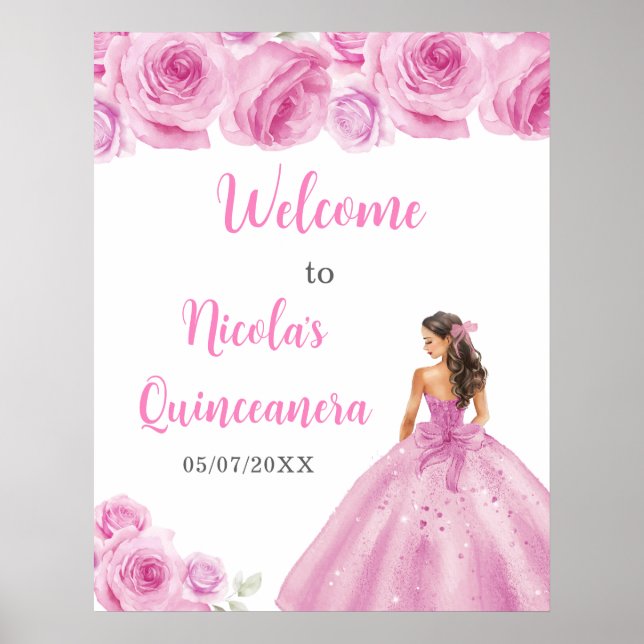 Princess in Light Pink  Dress Quinceanera Welcome Poster (Front)