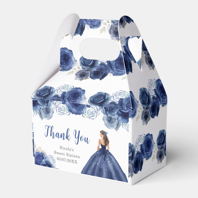 Princess in Navy Blu Dress Sweet Sixteen Thank You Favour Box (Back Side)