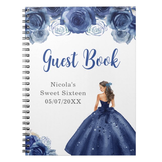 Princess in Navy Dress Sweet Sixteen Guest Book (Front)