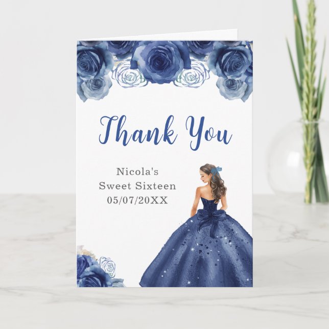 Princess in Navy Dress Sweet Sixteen Thank You (Front)