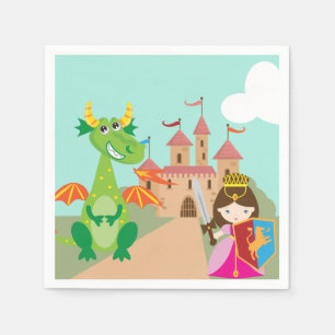 Princess in Pink Castle and Smiling Dragon Napkin