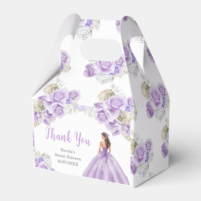 Princess in Purple Dress Sweet Sixteen Thank You Favour Box (Back Side)