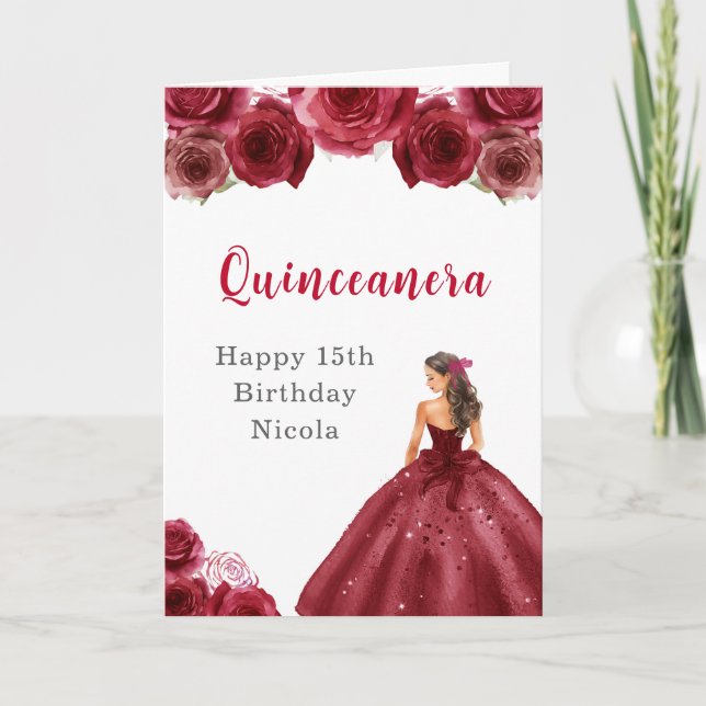 Princess in Red Dress Sweet Quinceanera Card (Front)