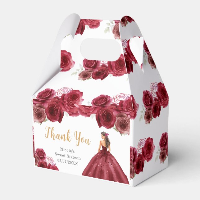 Princess in Red Dress Sweet Sixteen Thank You Favour Box (Back Side)