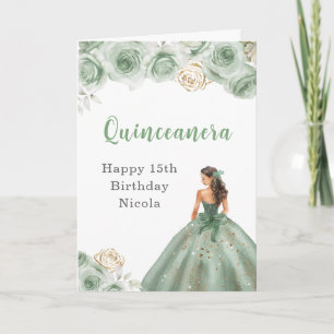 Princess in Sage Green Dress Birthday Quinceanera Card