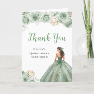 Princess in Sage Green Dress Quinceanera Thank You Card
