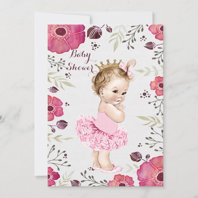 Princess in Tutu Watercolor Poppies Baby Shower Invitation (Front)