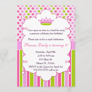 Princess Invitation Girl Birthday Party Green Pink