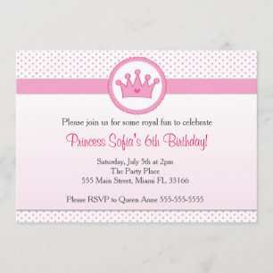 Princess Invitation Girl Birthday Party Pink Crown