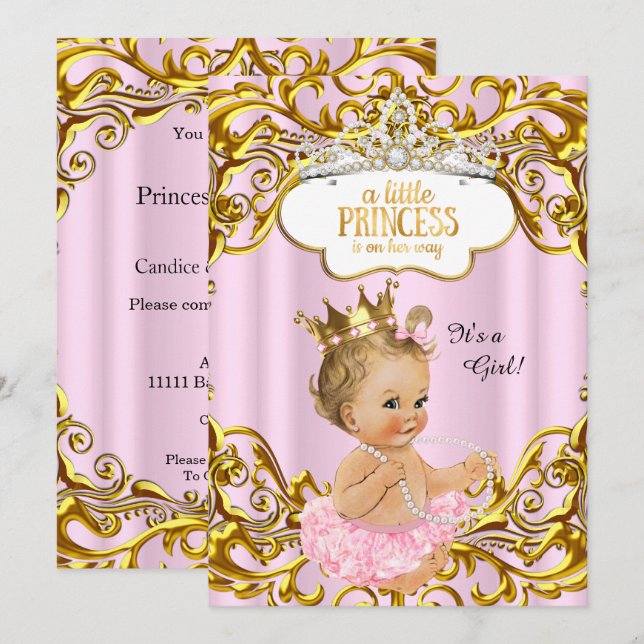 Princess is on her way Baby Shower Pink Blonde Invitation (Front/Back)