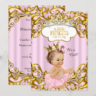 Princess is on her way Baby Shower Pink Brunette Invitation