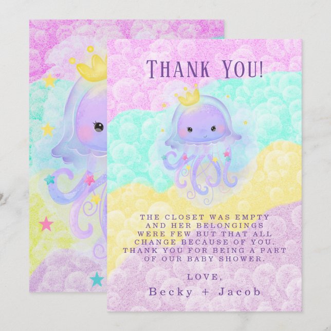 Princess Jellyfish Baby Shower Thank You Card (Front/Back)