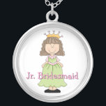 Princess Jr. Bridesmaid Gift Necklace<br><div class="desc">Sweet Jr. Bridesmaid gift necklace,  with graphics of a little girl Princess,  with crown,  against a white background.  Pink shadowed text reads Jr. Bridesmaid.  Great necklace the young girls,  in the wedding party,  will cherish. Customise the text to fit your needs.</div>