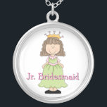 Princess Jr. Bridesmaid Gift Necklace<br><div class="desc">Sweet Jr. Bridesmaid gift necklace,  with graphics of a little girl Princess,  with crown,  against a white background.  Pink shadowed text reads Jr. Bridesmaid.  Great necklace the young girls,  in the wedding party,  will cherish. Customise the text to fit your needs.</div>