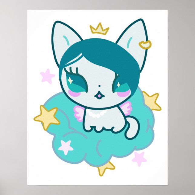 Princess kawaii kitten with wings and crown poster (Front)