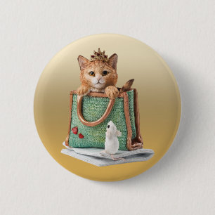Princess Kitten in Bag with Mouse & Magazine 6 Cm Round Badge