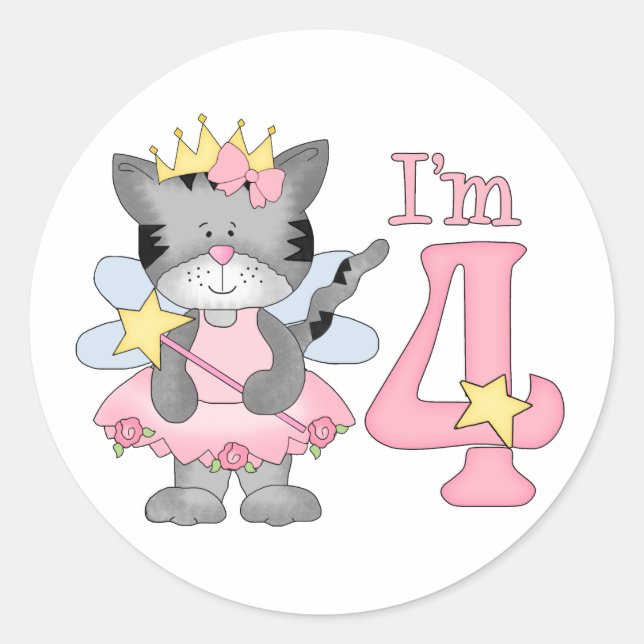 Princess Kitty 4th Birthday Classic Round Sticker (Front)