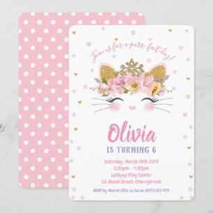 Princess Kitty Cat Birthday Party Girl Invitation