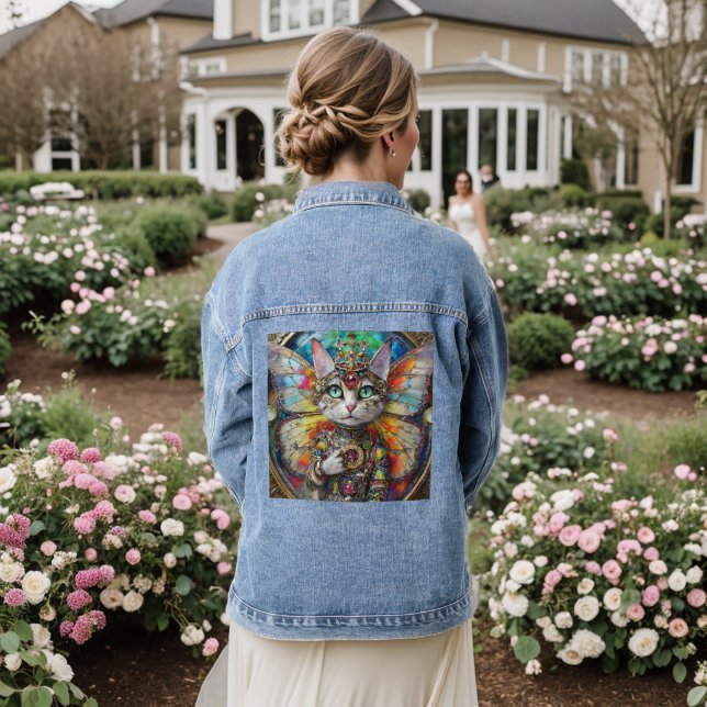 Princess Kitty Cat of the Butterfly Wing Brigade Denim Jacket (Wedding Back)