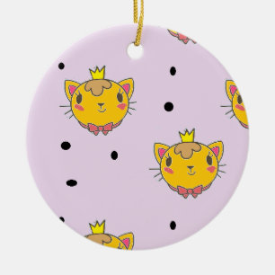 Princess kitty cat on purple ceramic tree decoration