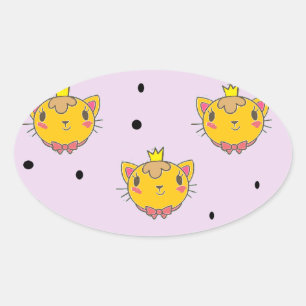 Princess kitty cat on purple oval sticker