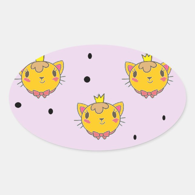 Princess kitty cat on purple oval sticker (Front)