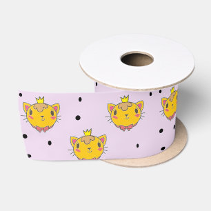 Princess kitty cat on purple satin ribbon