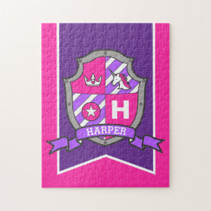Princess knight crest personalised pink purple jigsaw puzzle