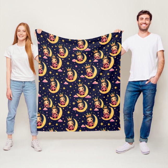 🌙 Princess Ladybug Moon Nursery Decor Gift Fleece Blanket (In Situ)