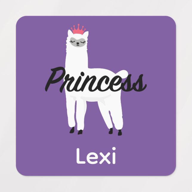 Princess Lama Design - Small Square Clothing Label (Design 1)