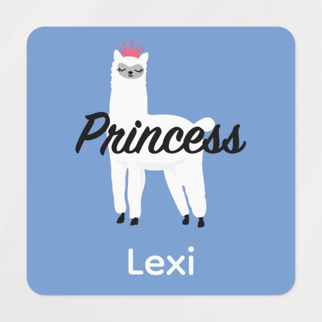 Princess Lama Design - Small Square Clothing Label (Design 1)
