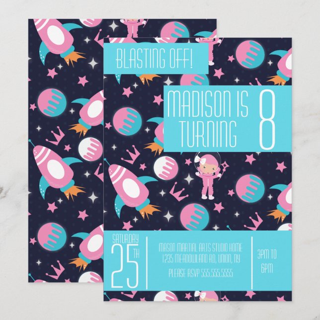 Princess Landing Rocket Ship Moon Birthday Any Age Invitation (Front/Back)