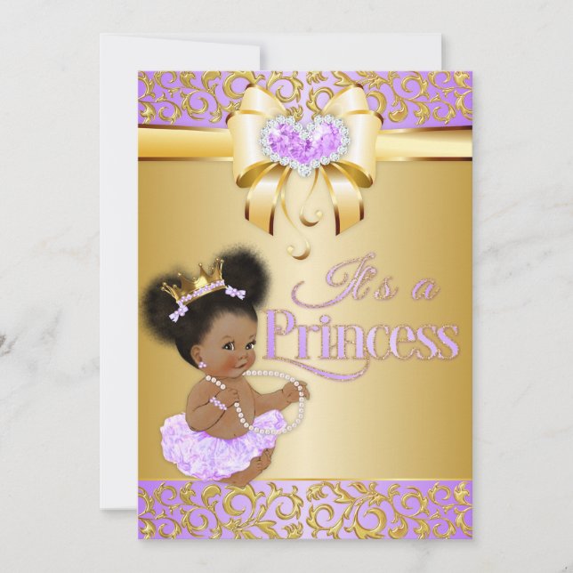 Princess  Lilac & Gold Diamond African American Invitation (Front)