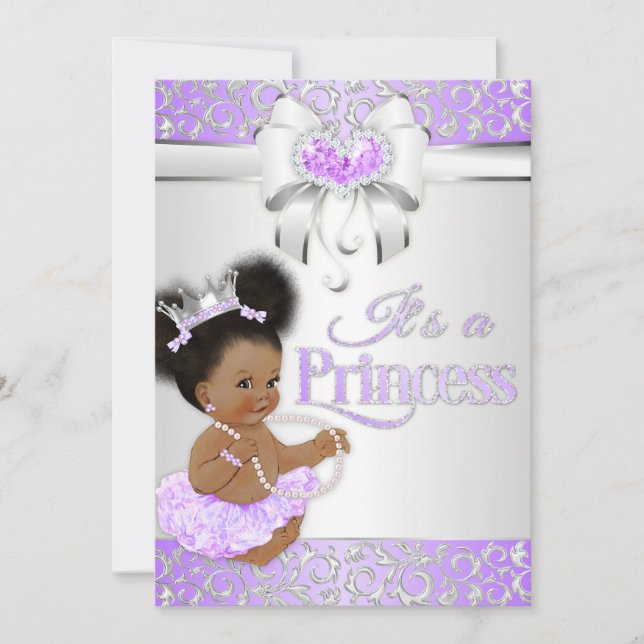 Princess  Lilac & Silver Diamond African American Invitation (Front)