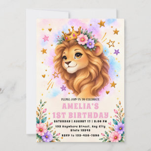 Princess Lion First Birthday Invitation