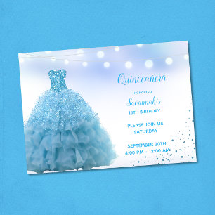 Princess Lt Blue Gown String Lights Quinceanera Invitation