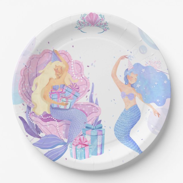 Princess & Mermaid Birthday Invitation Card Paper Plate (Front)