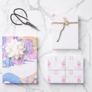 Princess & Mermaid Birthday Invitation Card Wrapping Paper Sheet