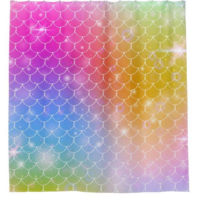Princess Mermaid: Kawaii Scales Background Shower Curtain (Front)