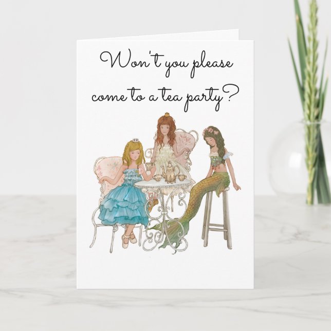 Princess Mermaid Tea Party Invitation, Customise Card (Front)