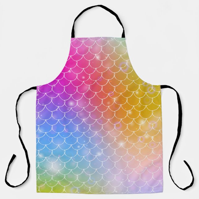 Princess mermaid with kawaii rainbow scales patter apron (Front)