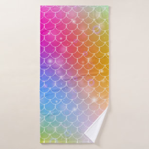 Princess mermaid with kawaii rainbow scales patter bath towel