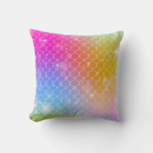 Princess mermaid with kawaii rainbow scales patter cushion