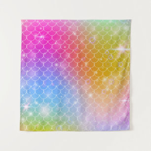 Princess mermaid with kawaii rainbow scales patter tapestry