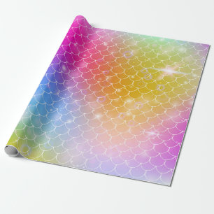 Princess mermaid with kawaii rainbow scales patter wrapping paper