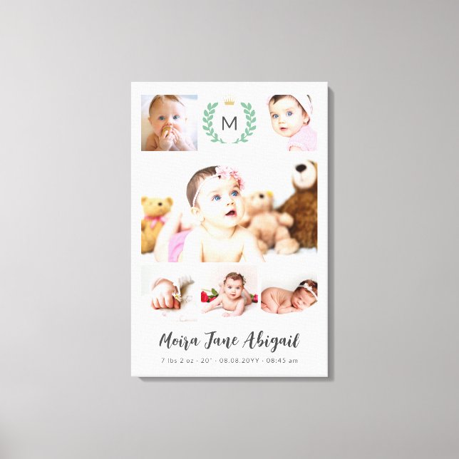 Princess Monogram Baby Girl Photo Collage Canvas Print (Front)