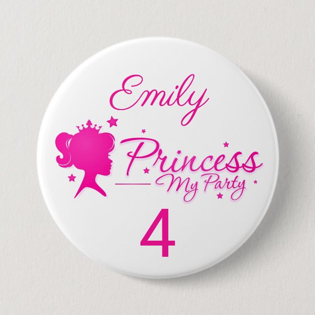 Princess My Party Personalise Name Age Birthday 7.5 Cm Round Badge (Front)