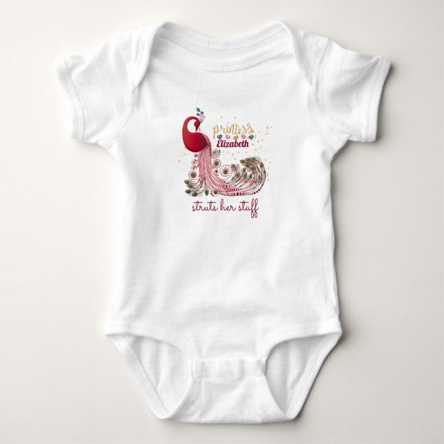 Princess (NAME) Peacock Struts Her Stuff - Shower Baby Bodysuit (Front)